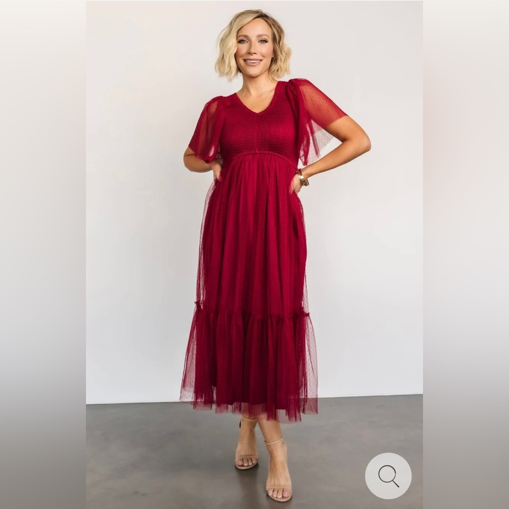 Baltic Born Martha Smocked Tulle Dress - Wine Colored